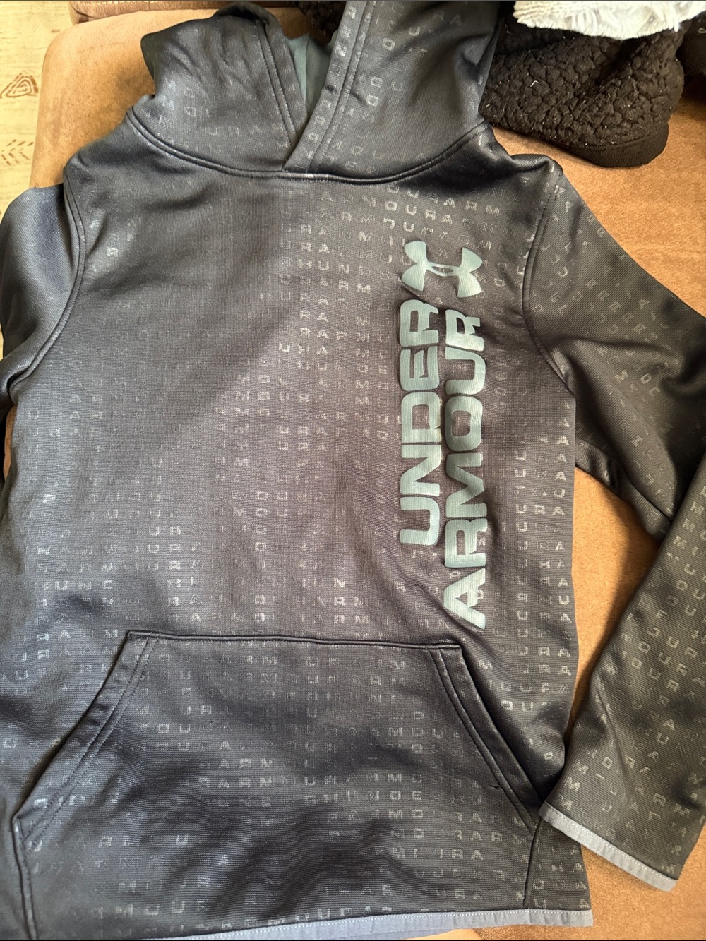 Youth Medium Under Armour Black Hoodie with logo and Script